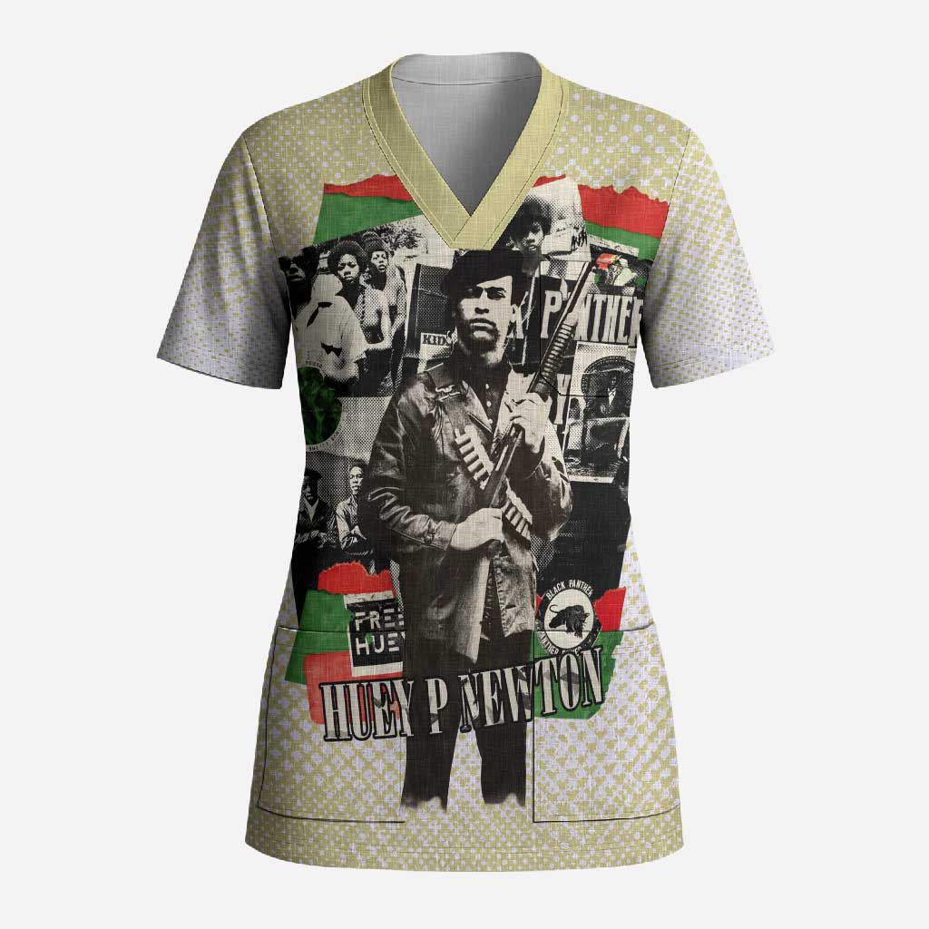 Huey P. Newton Scrub Top Black Panther Collage Design Civil Rights Movement Theme Revolutionary Tribute - Wonder Print Shop