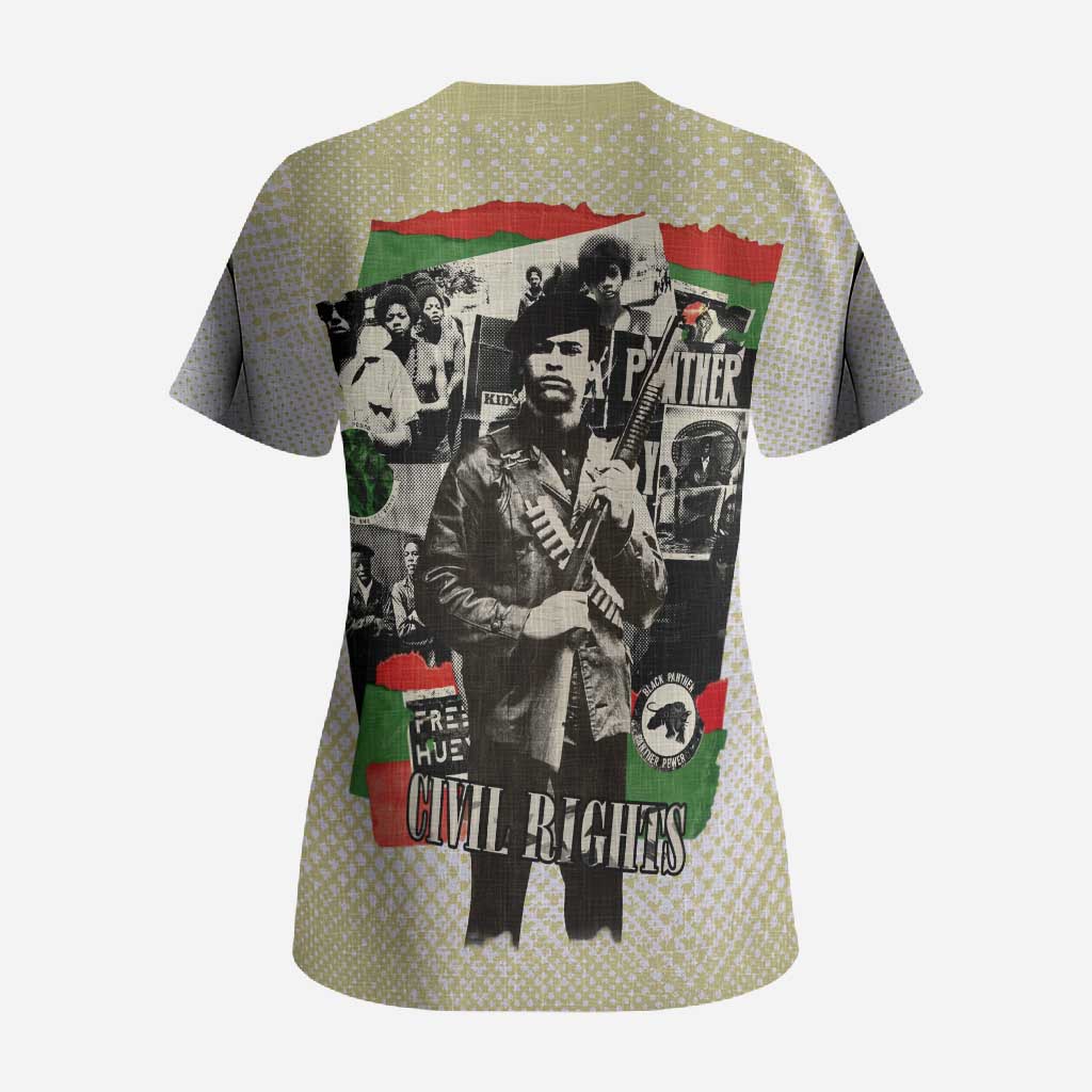 Huey P. Newton Scrub Top Black Panther Collage Design Civil Rights Movement Theme Revolutionary Tribute - Wonder Print Shop
