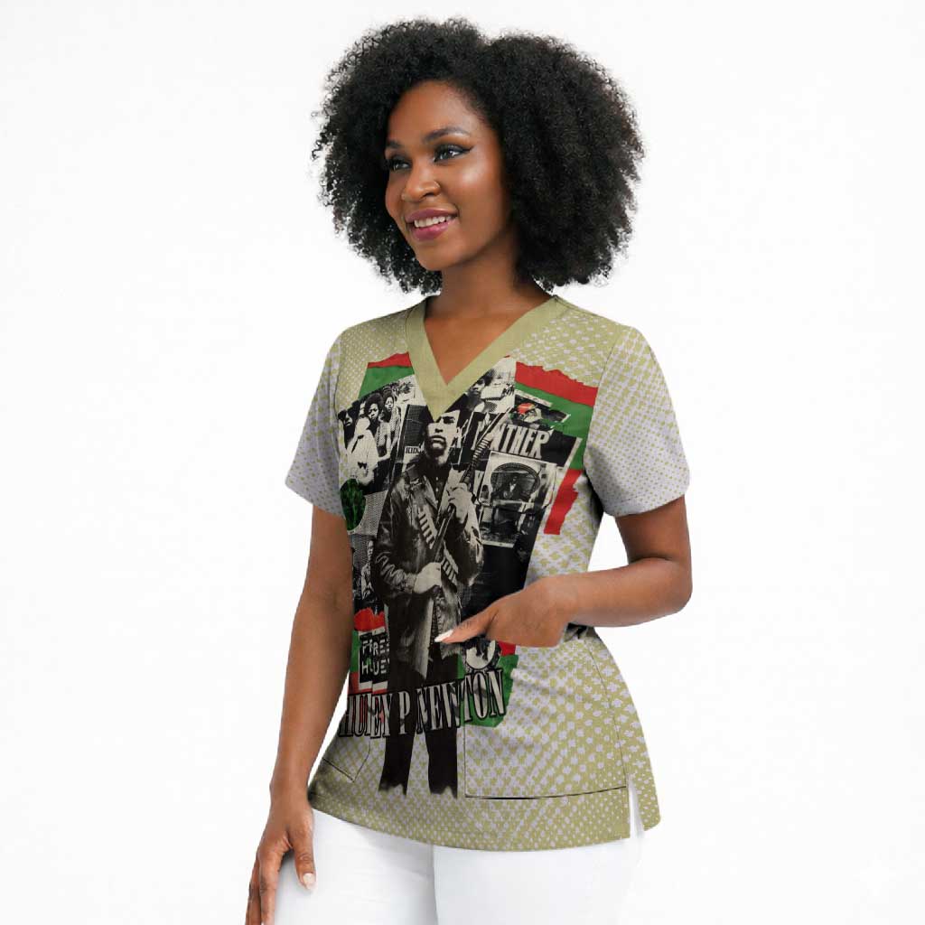 Huey P. Newton Scrub Top Black Panther Collage Design Civil Rights Movement Theme Revolutionary Tribute - Wonder Print Shop