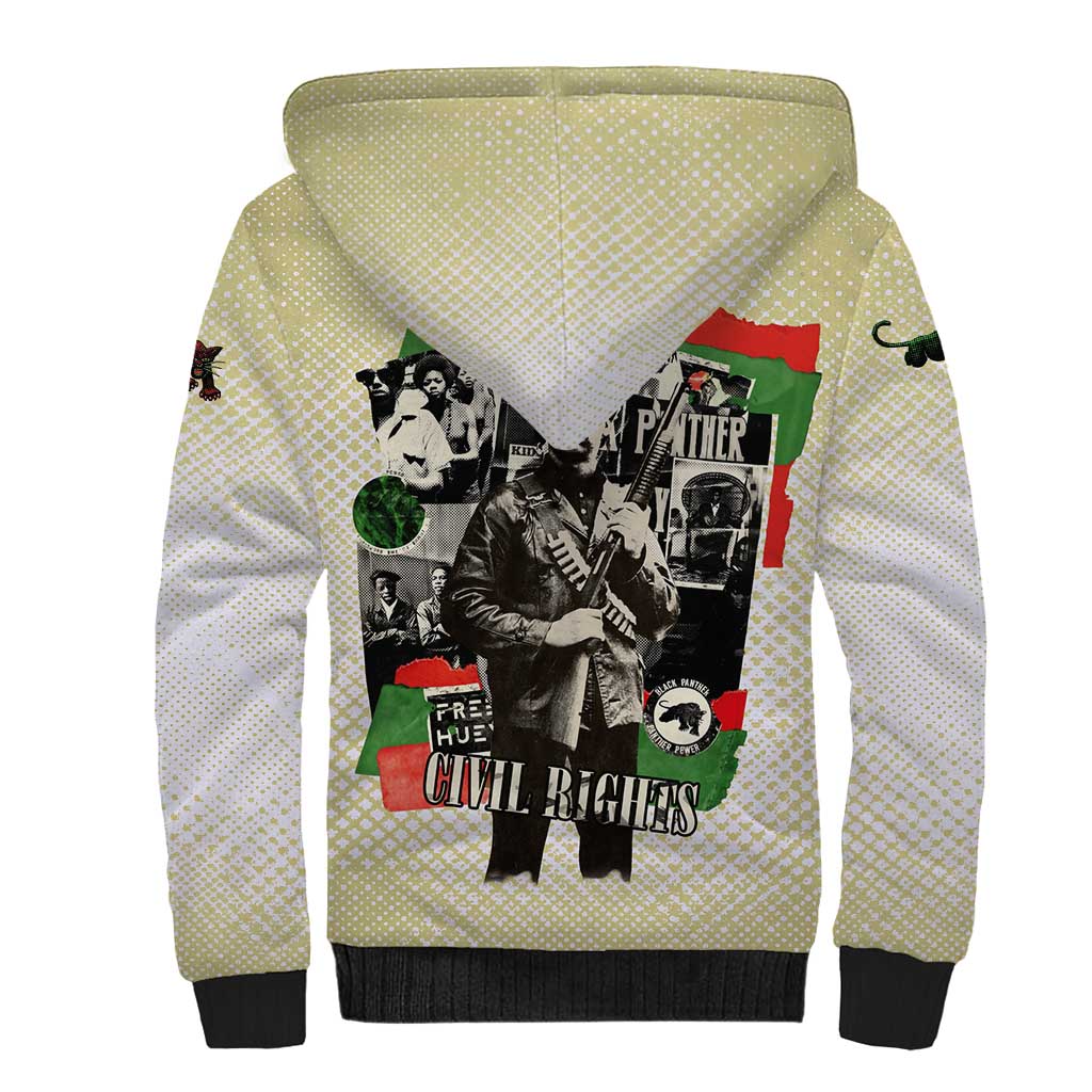 Huey P. Newton Sherpa Hoodie Black Panther Collage Design Civil Rights Movement Theme Revolutionary Tribute - Wonder Print Shop