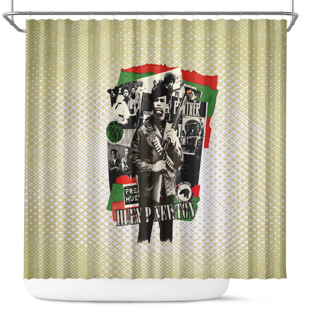 Huey P. Newton Shower Curtain Black Panther Collage Design Civil Rights Movement Theme Revolutionary Tribute - Wonder Print Shop
