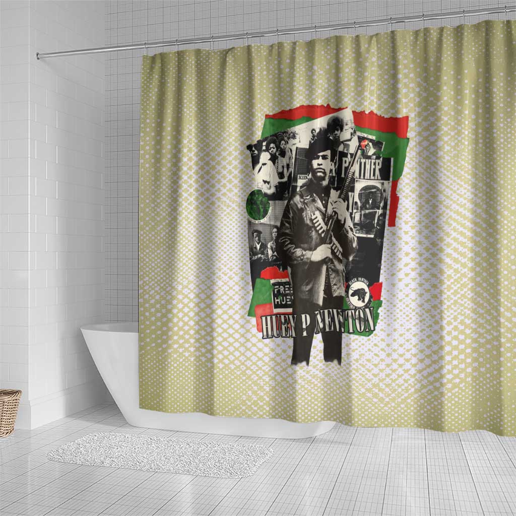 Huey P. Newton Shower Curtain Black Panther Collage Design Civil Rights Movement Theme Revolutionary Tribute - Wonder Print Shop