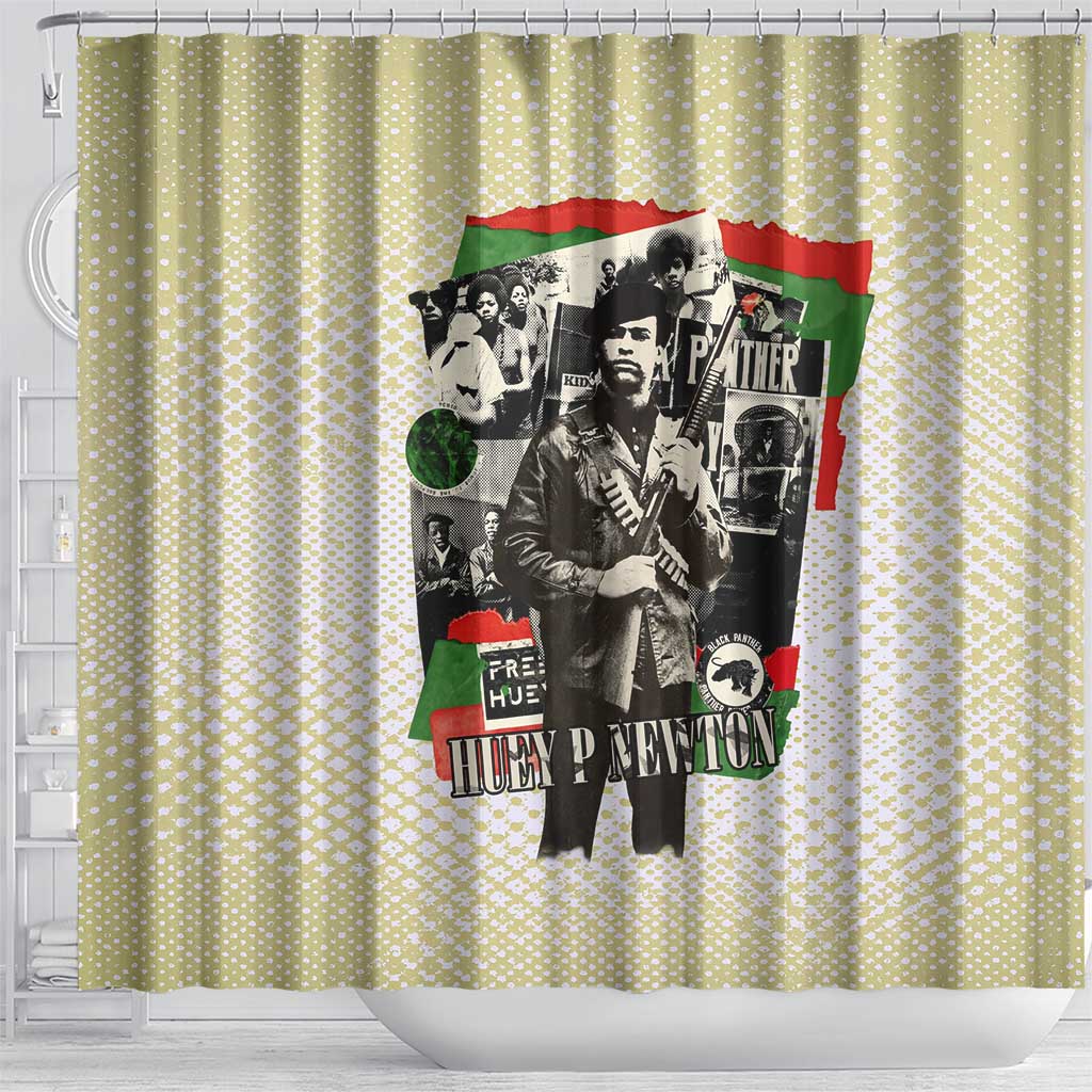 Huey P. Newton Shower Curtain Black Panther Collage Design Civil Rights Movement Theme Revolutionary Tribute - Wonder Print Shop