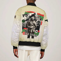 Huey P. Newton Sleeve Zip Bomber Jacket Black Panther Collage Design Civil Rights Movement Theme Revolutionary Tribute - Wonder Print Shop