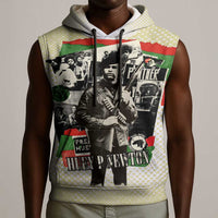 Huey P. Newton Sleeveless Hoodie Black Panther Collage Design Civil Rights Movement Theme Revolutionary Tribute - Wonder Print Shop