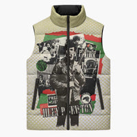 Huey P. Newton Sleeveless Puffer Jacket Black Panther Collage Design Civil Rights Movement Theme Revolutionary Tribute - Wonder Print Shop