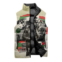 Huey P. Newton Sleeveless Puffer Jacket Black Panther Collage Design Civil Rights Movement Theme Revolutionary Tribute - Wonder Print Shop