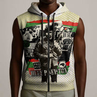 Huey P. Newton Sleeveless Zip Hoodie Black Panther Collage Design Civil Rights Movement Theme Revolutionary Tribute - Wonder Print Shop