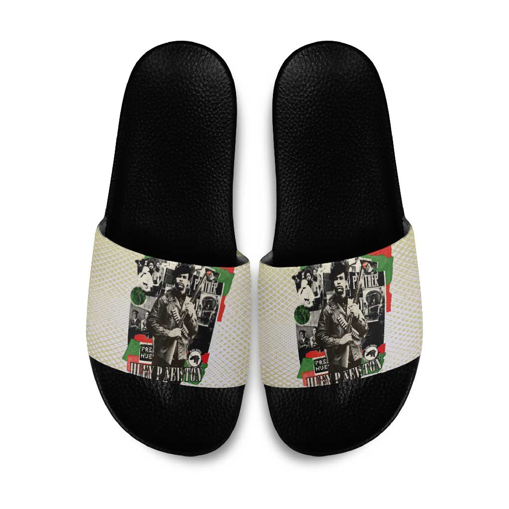 Huey P. Newton Slide Sandals Black Panther Collage Design Civil Rights Movement Theme Revolutionary Tribute - Wonder Print Shop