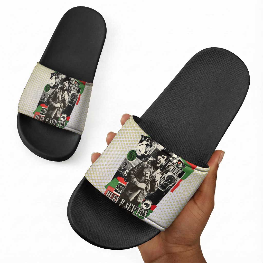 Huey P. Newton Slide Sandals Black Panther Collage Design Civil Rights Movement Theme Revolutionary Tribute - Wonder Print Shop