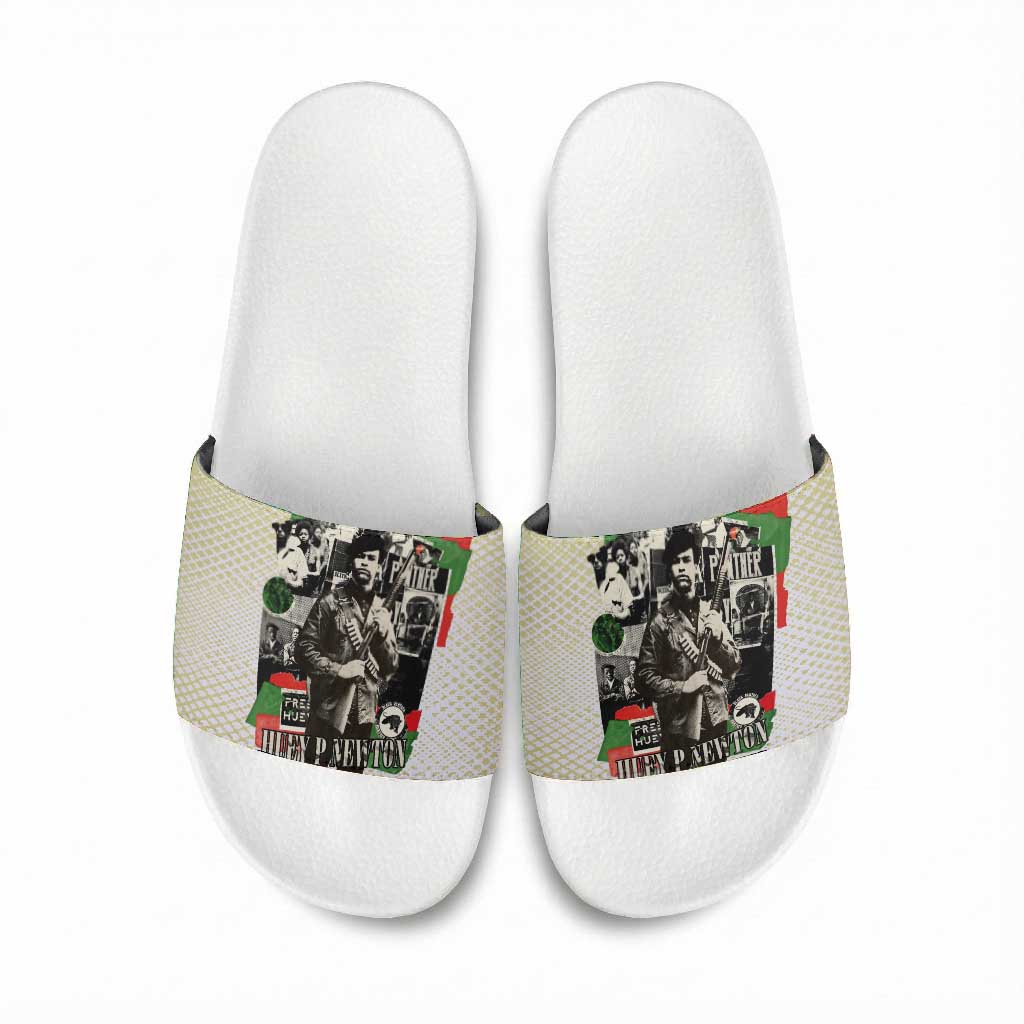 Huey P. Newton Slide Sandals Black Panther Collage Design Civil Rights Movement Theme Revolutionary Tribute - Wonder Print Shop