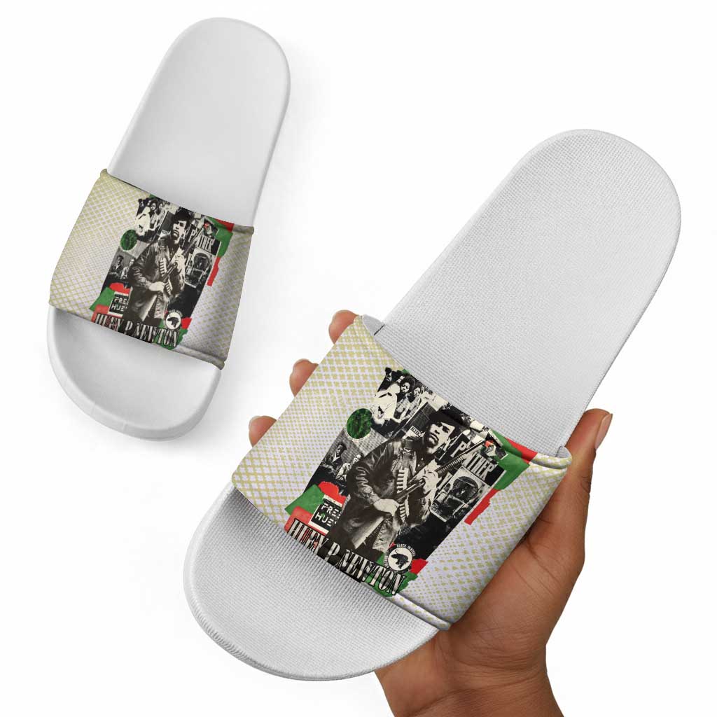Huey P. Newton Slide Sandals Black Panther Collage Design Civil Rights Movement Theme Revolutionary Tribute - Wonder Print Shop
