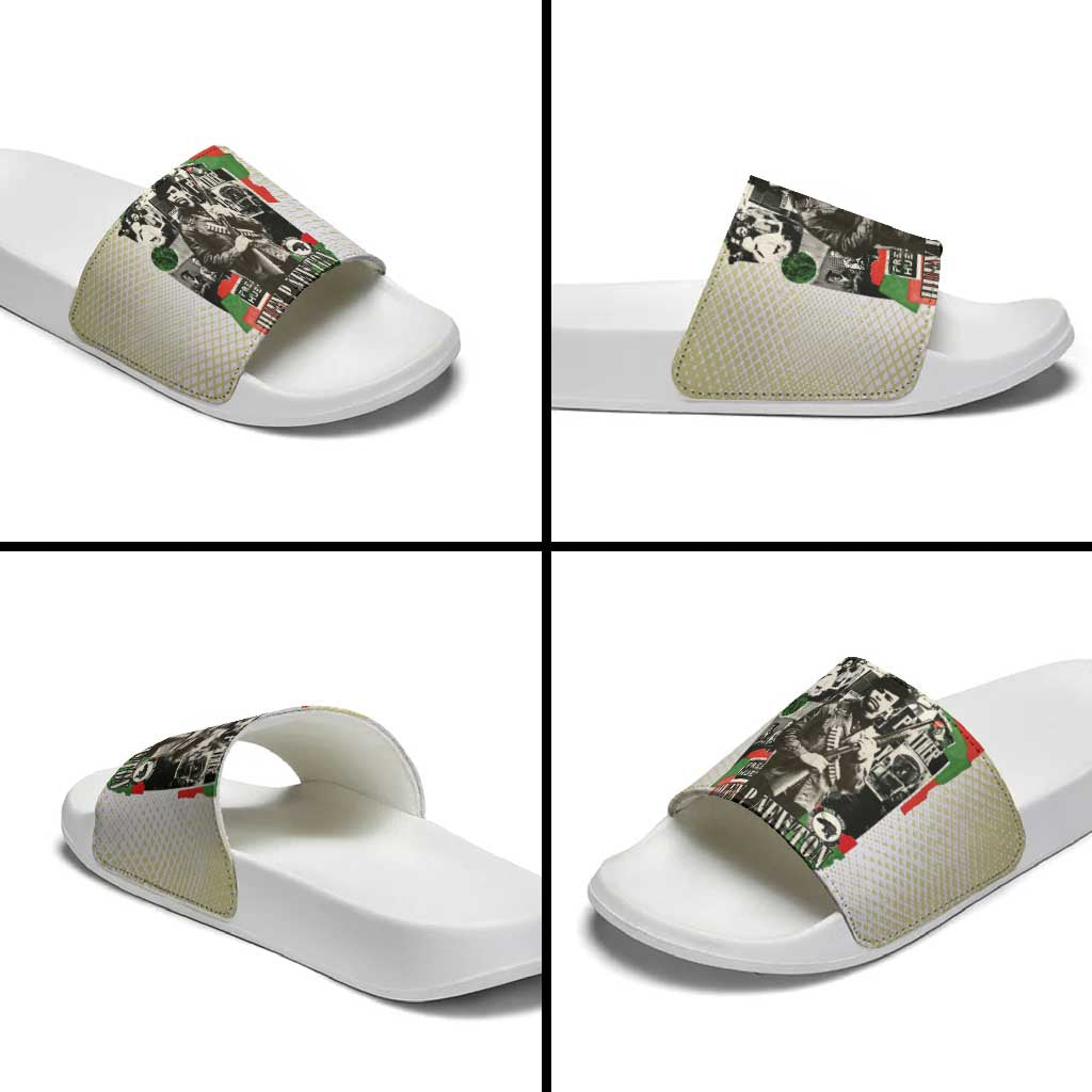 Huey P. Newton Slide Sandals Black Panther Collage Design Civil Rights Movement Theme Revolutionary Tribute - Wonder Print Shop