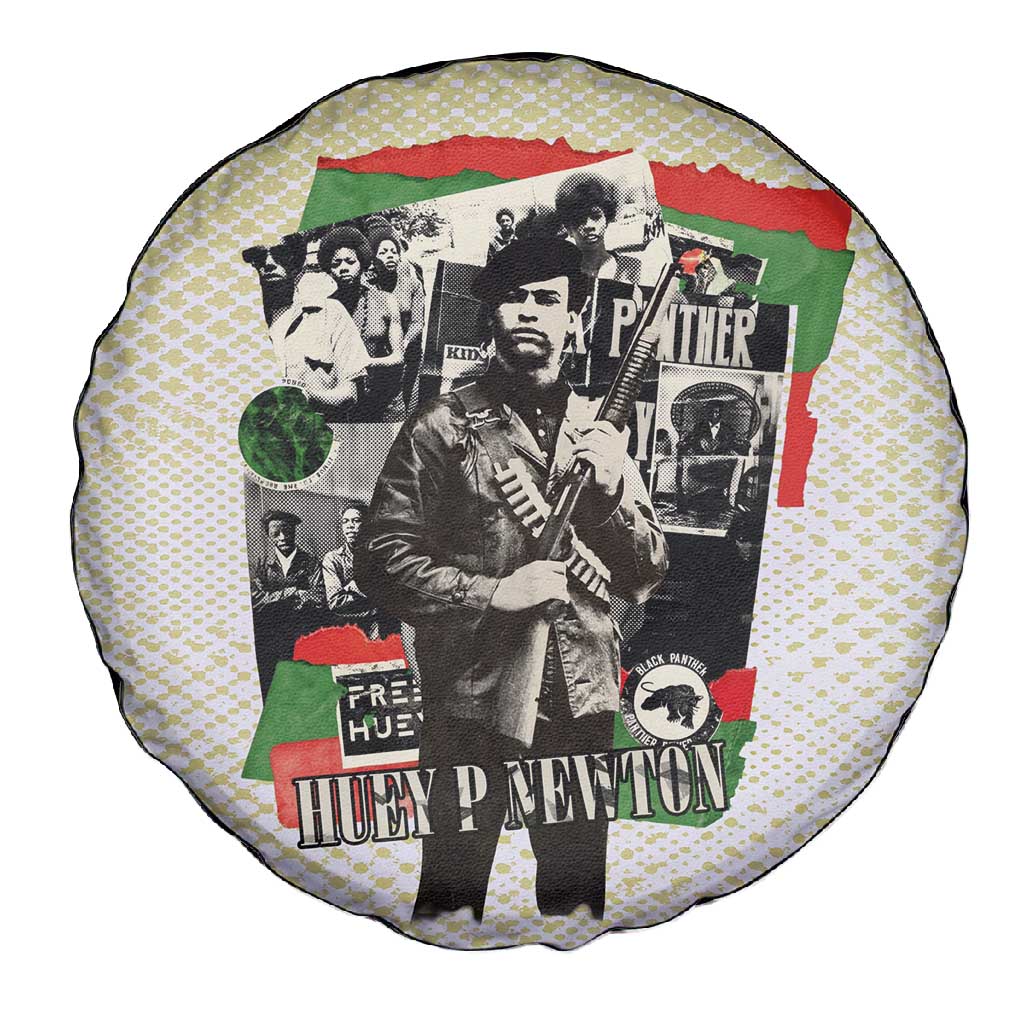 Huey P. Newton Spare Tire Cover Black Panther Collage Design Civil Rights Movement Theme Revolutionary Tribute - Wonder Print Shop