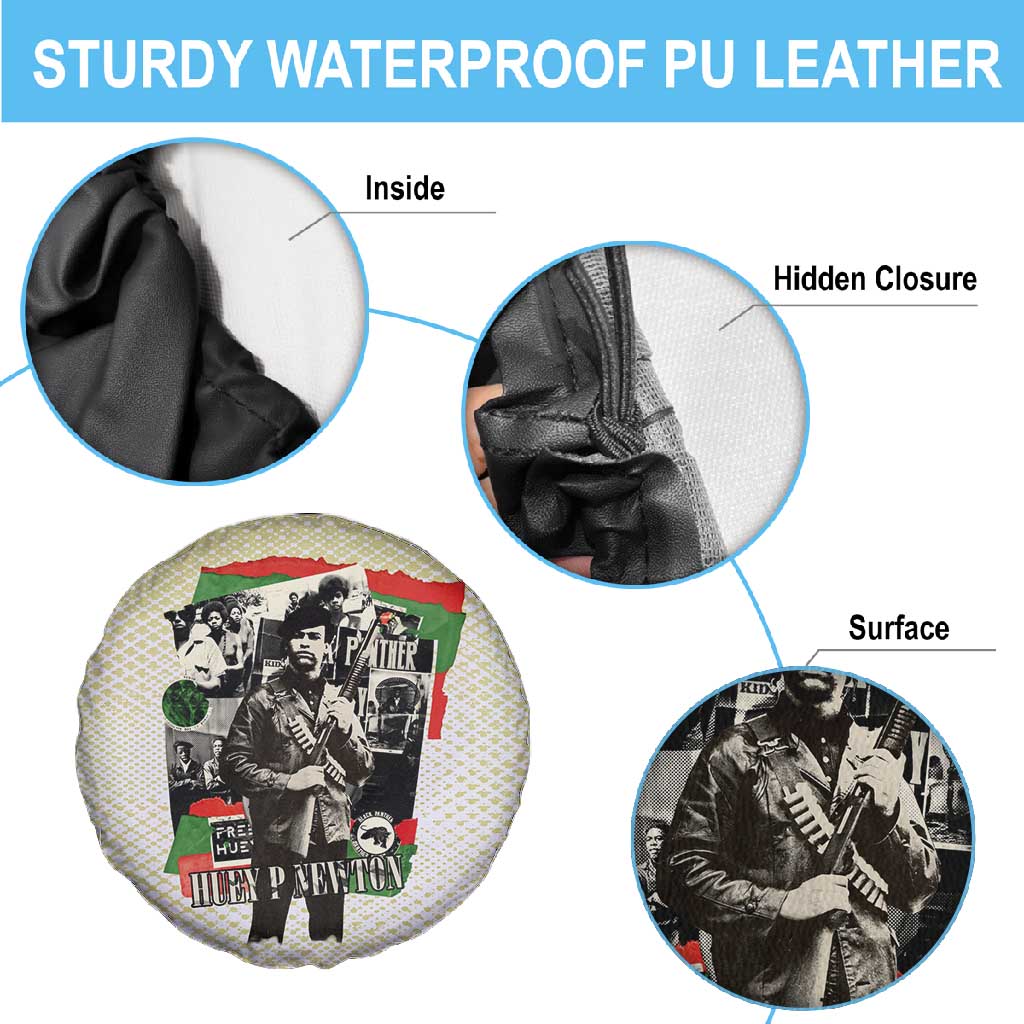 Huey P. Newton Spare Tire Cover Black Panther Collage Design Civil Rights Movement Theme Revolutionary Tribute - Wonder Print Shop