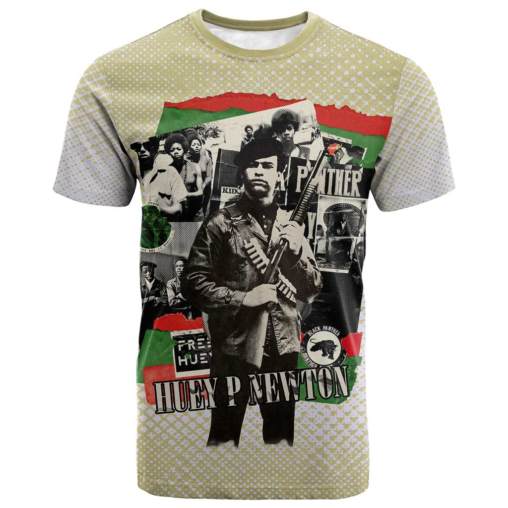 Huey P. Newton T shirt Black Panther Collage Design Civil Rights Movement Theme Revolutionary Tribute TS04