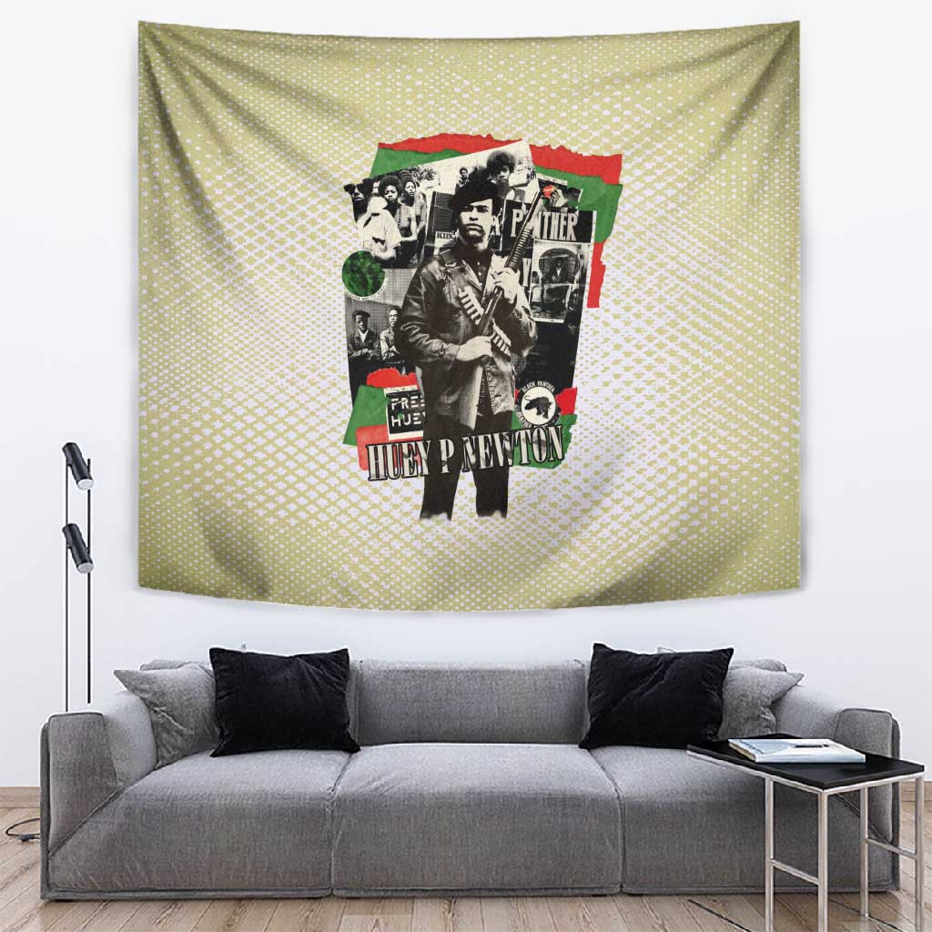 Huey P. Newton Tapestry Black Panther Collage Design Civil Rights Movement Theme Revolutionary Tribute - Wonder Print Shop