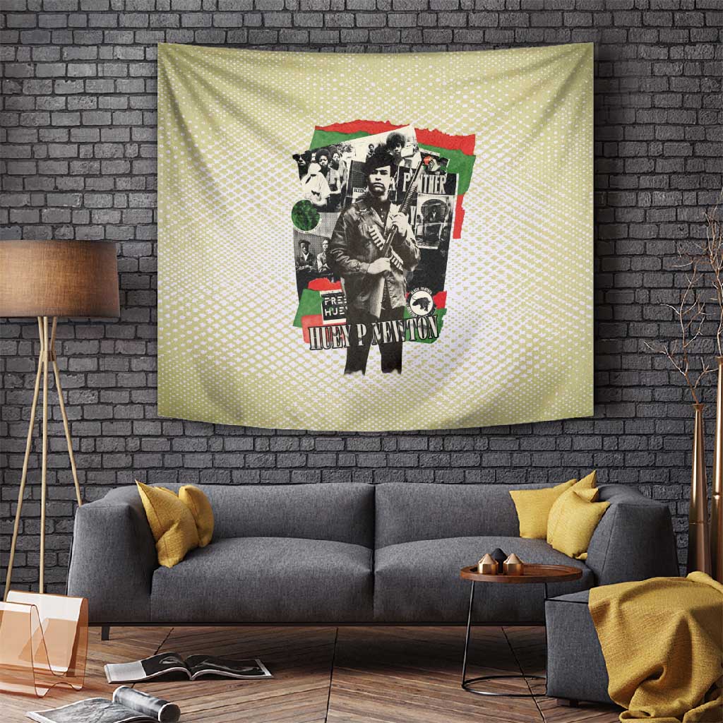 Huey P. Newton Tapestry Black Panther Collage Design Civil Rights Movement Theme Revolutionary Tribute - Wonder Print Shop