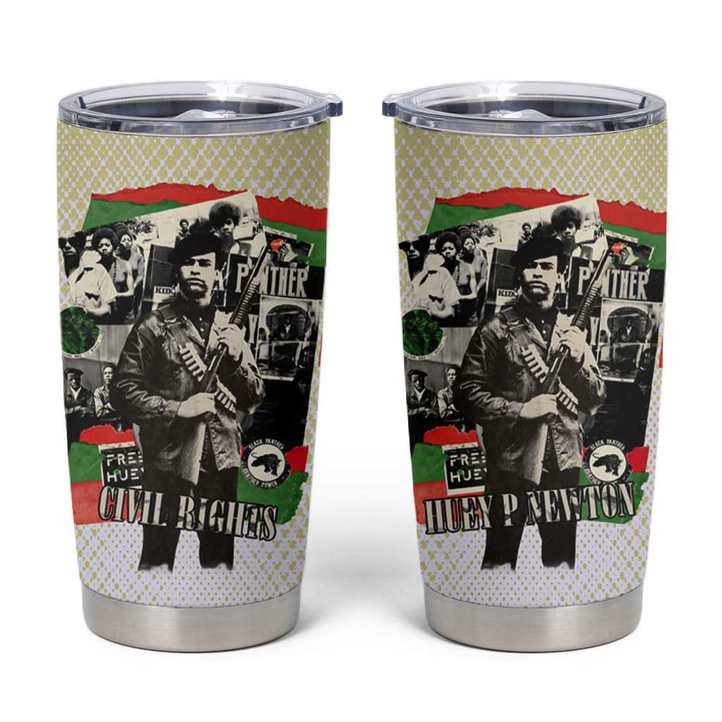 Huey P. Newton Tumbler Cup Black Panther Collage Design Civil Rights Movement Theme Revolutionary Tribute - Wonder Print Shop