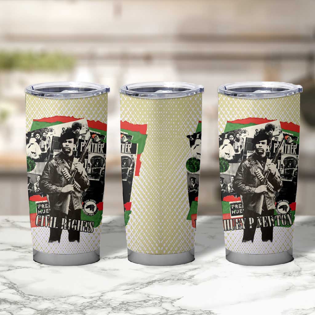 Huey P. Newton Tumbler Cup Black Panther Collage Design Civil Rights Movement Theme Revolutionary Tribute - Wonder Print Shop