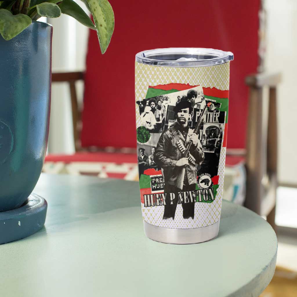 Huey P. Newton Tumbler Cup Black Panther Collage Design Civil Rights Movement Theme Revolutionary Tribute - Wonder Print Shop
