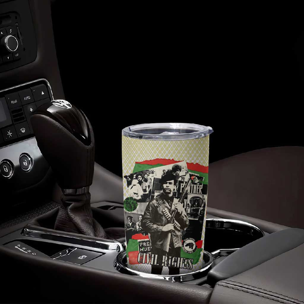 Huey P. Newton Tumbler Cup Black Panther Collage Design Civil Rights Movement Theme Revolutionary Tribute - Wonder Print Shop