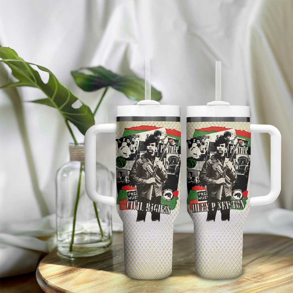 Huey P. Newton Tumbler With Handle Black Panther Collage Design Civil Rights Movement Theme Revolutionary Tribute - Wonder Print Shop