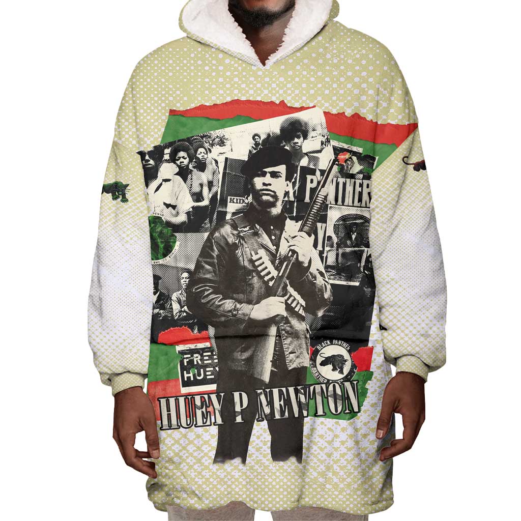 Huey P. Newton Wearable Blanket Hoodie Black Panther Collage Design Civil Rights Movement Theme Revolutionary Tribute - Wonder Print Shop
