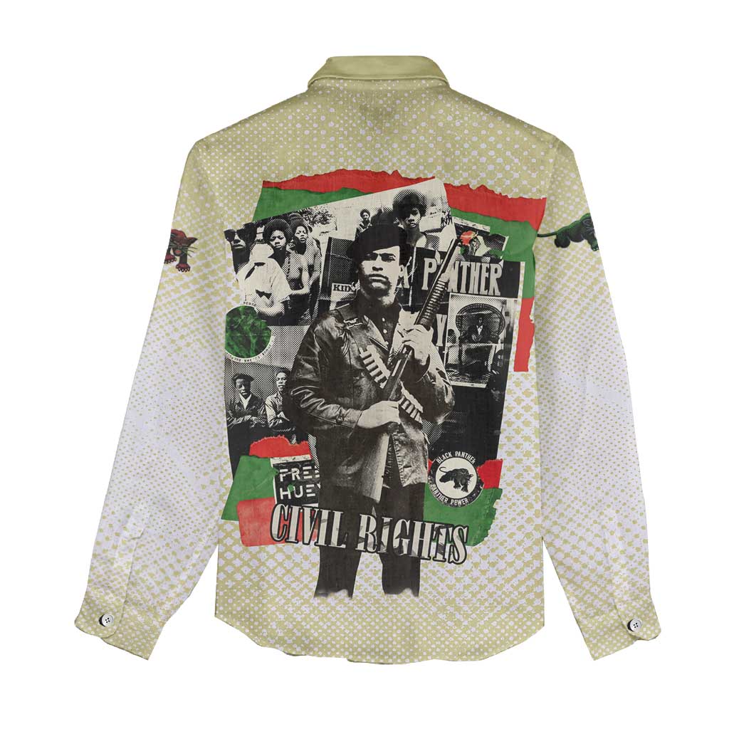 Huey P. Newton Women Casual Shirt Black Panther Collage Design Civil Rights Movement Theme Revolutionary Tribute - Wonder Print Shop