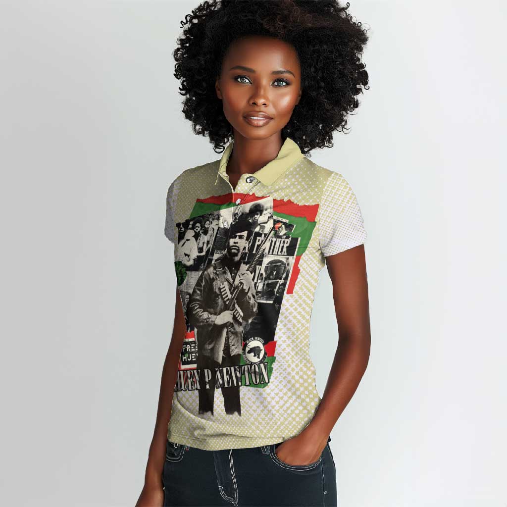 Huey P. Newton Women Polo Shirt Black Panther Collage Design Civil Rights Movement Theme Revolutionary Tribute TS04