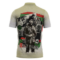 Huey P. Newton Zipper Polo Shirt Black Panther Collage Design Civil Rights Movement Theme Revolutionary Tribute - Wonder Print Shop