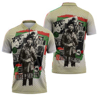 Huey P. Newton Zipper Polo Shirt Black Panther Collage Design Civil Rights Movement Theme Revolutionary Tribute - Wonder Print Shop