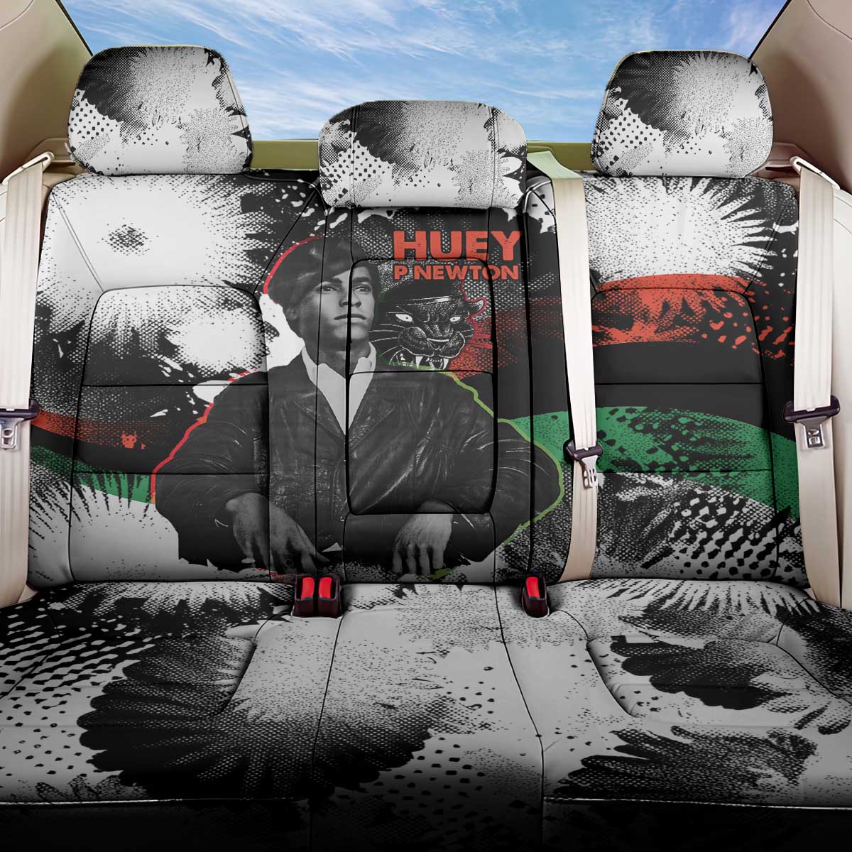 Huey P. Newton Back Car Seat Cover Revolutionary Portrait - Panther Graphic Surrender to the Revolution Quote - Wonder Print Shop