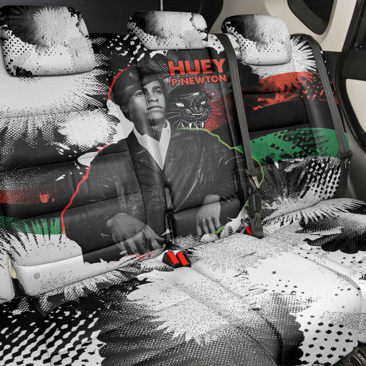 Huey P. Newton Back Car Seat Cover Revolutionary Portrait - Panther Graphic Surrender to the Revolution Quote - Wonder Print Shop