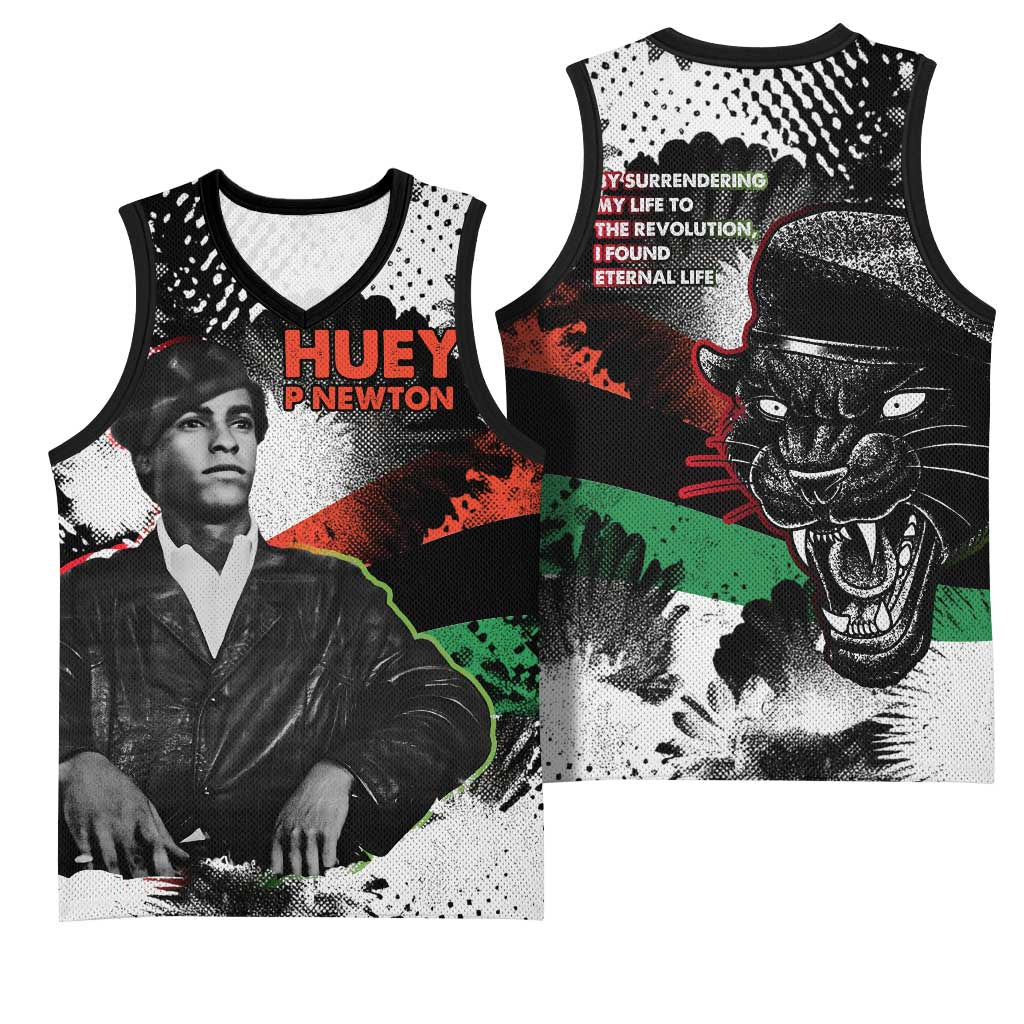 Huey P. Newton Basketball Jersey Revolutionary Portrait - Panther Graphic Surrender to the Revolution Quote - Wonder Print Shop