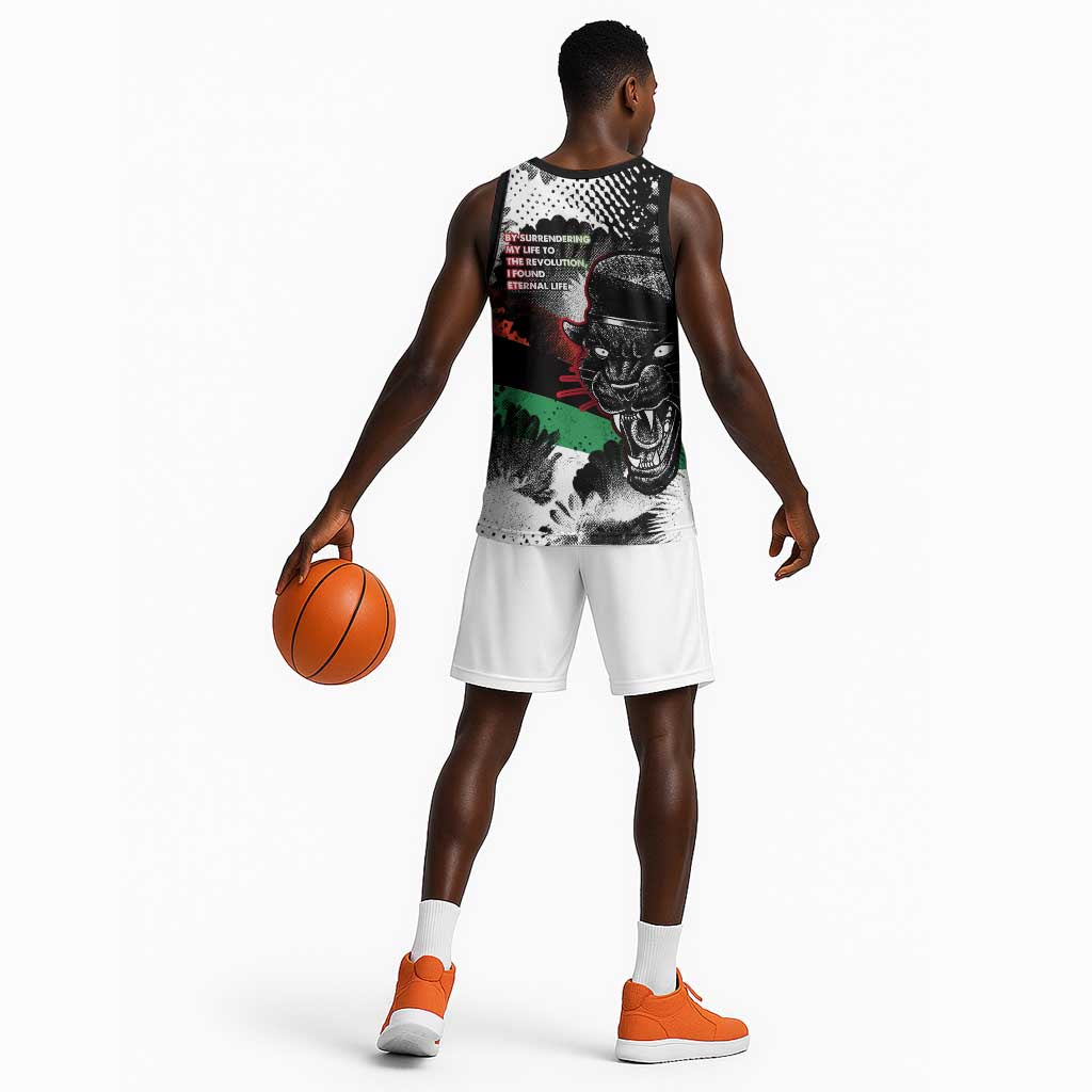 Huey P. Newton Basketball Jersey Revolutionary Portrait - Panther Graphic Surrender to the Revolution Quote - Wonder Print Shop
