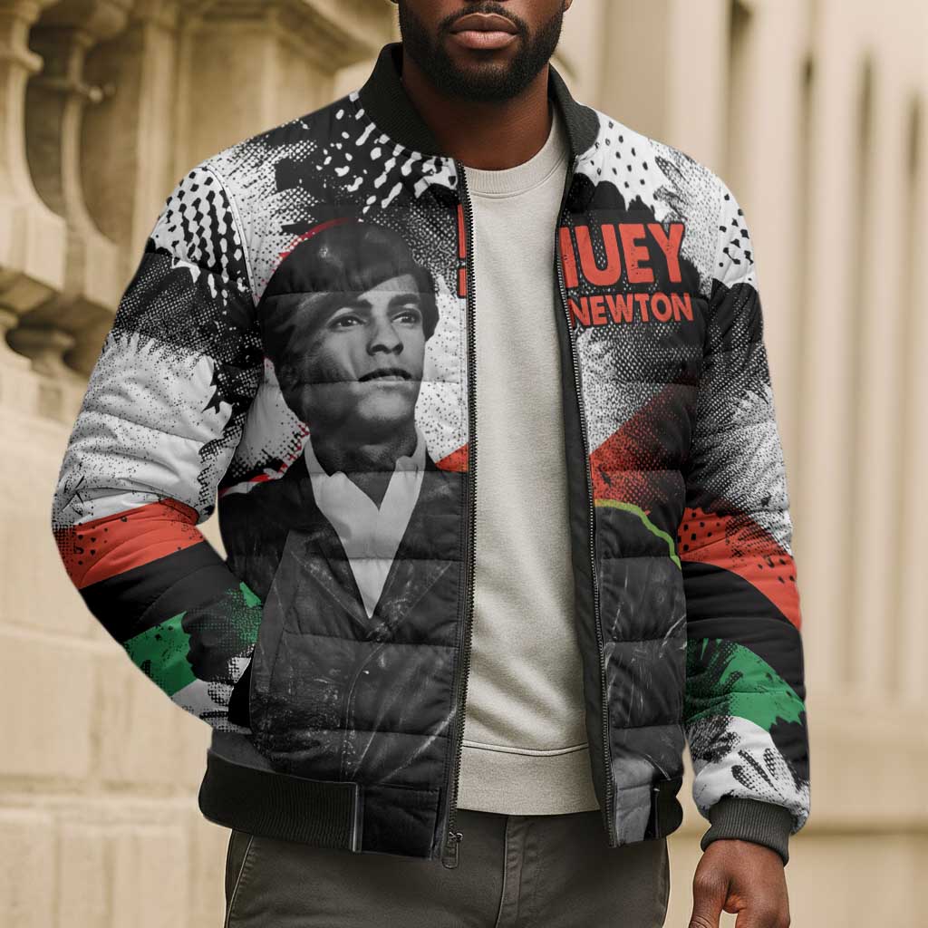 Huey P. Newton Bomber Puffer Jacket Revolutionary Portrait - Panther Graphic Surrender to the Revolution Quote - Wonder Print Shop
