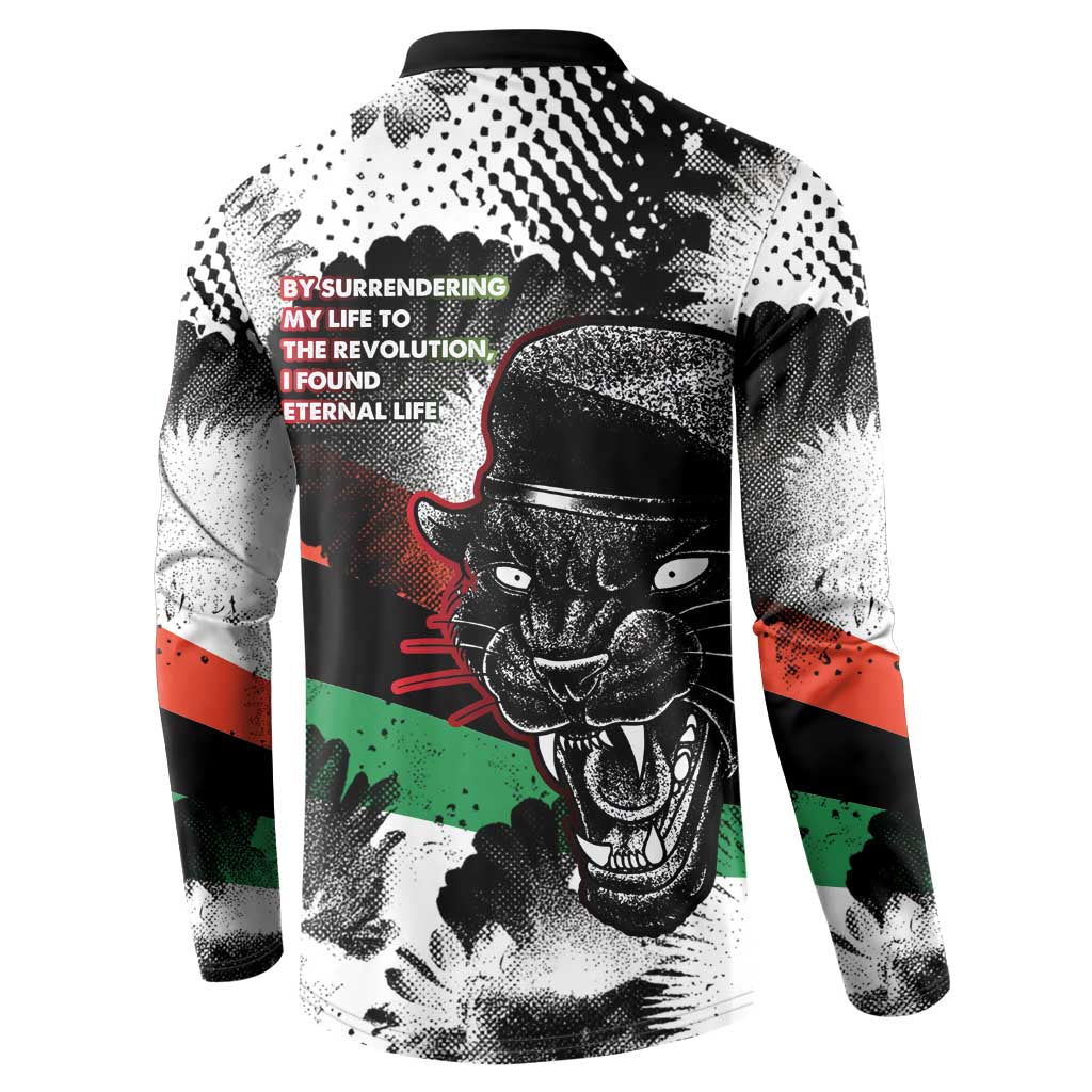 Huey P. Newton Button Sweatshirt Revolutionary Portrait - Panther Graphic Surrender to the Revolution Quote