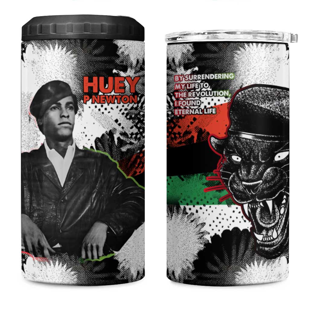 Huey P. Newton 4 in 1 Can Cooler Tumbler Revolutionary Portrait - Panther Graphic Surrender to the Revolution Quote - Wonder Print Shop
