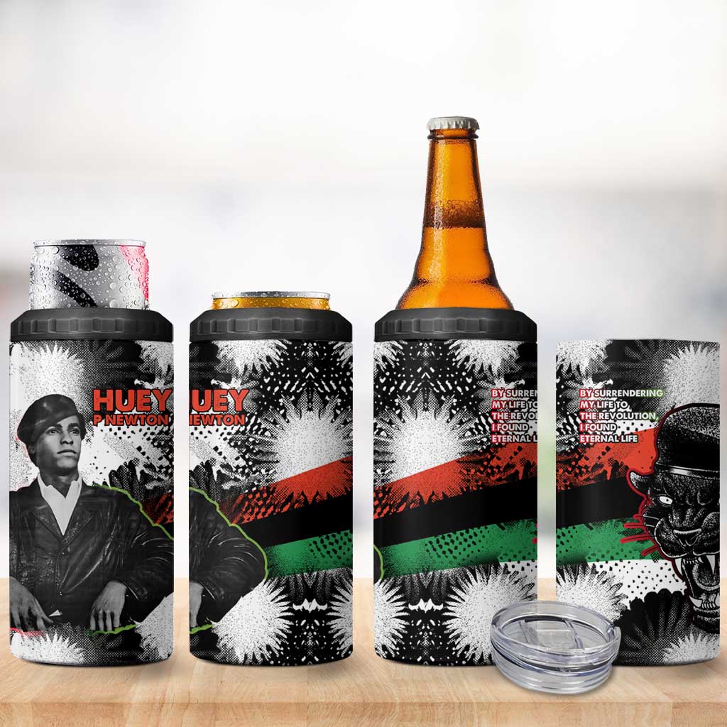 Huey P. Newton 4 in 1 Can Cooler Tumbler Revolutionary Portrait - Panther Graphic Surrender to the Revolution Quote - Wonder Print Shop