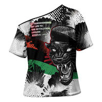 Huey P. Newton Cross Shoulder Shirt Revolutionary Portrait - Panther Graphic Surrender to the Revolution Quote - Wonder Print Shop