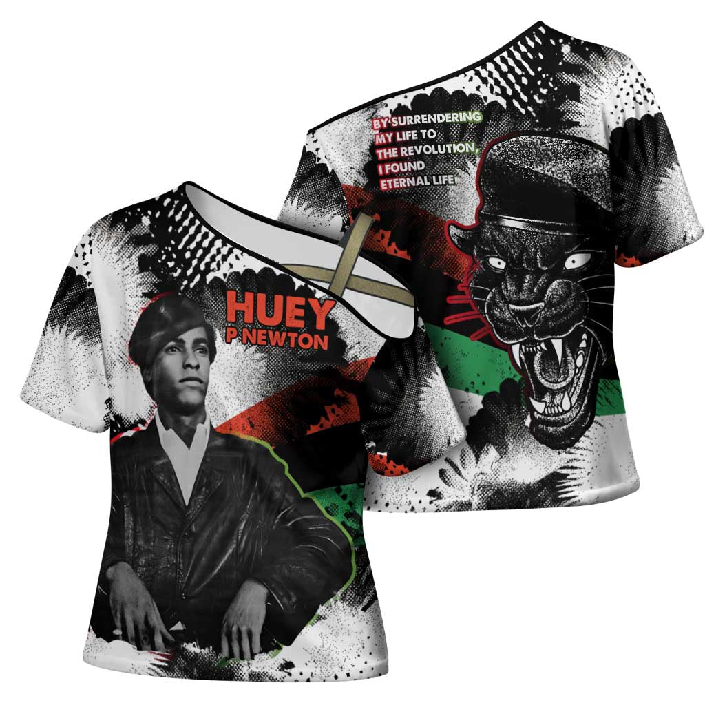 Huey P. Newton Cross Shoulder Shirt Revolutionary Portrait - Panther Graphic Surrender to the Revolution Quote - Wonder Print Shop