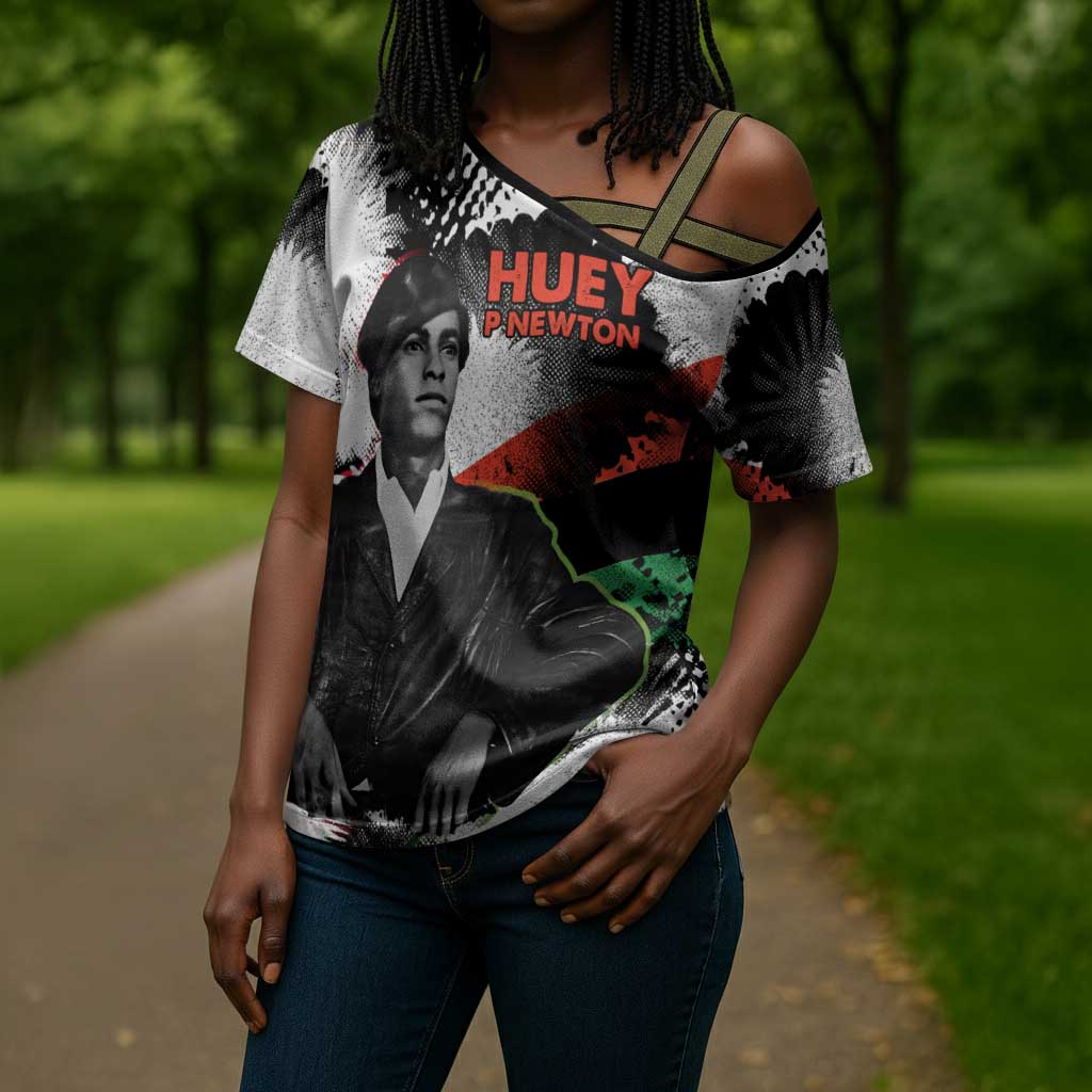 Huey P. Newton Cross Shoulder Shirt Revolutionary Portrait - Panther Graphic Surrender to the Revolution Quote - Wonder Print Shop