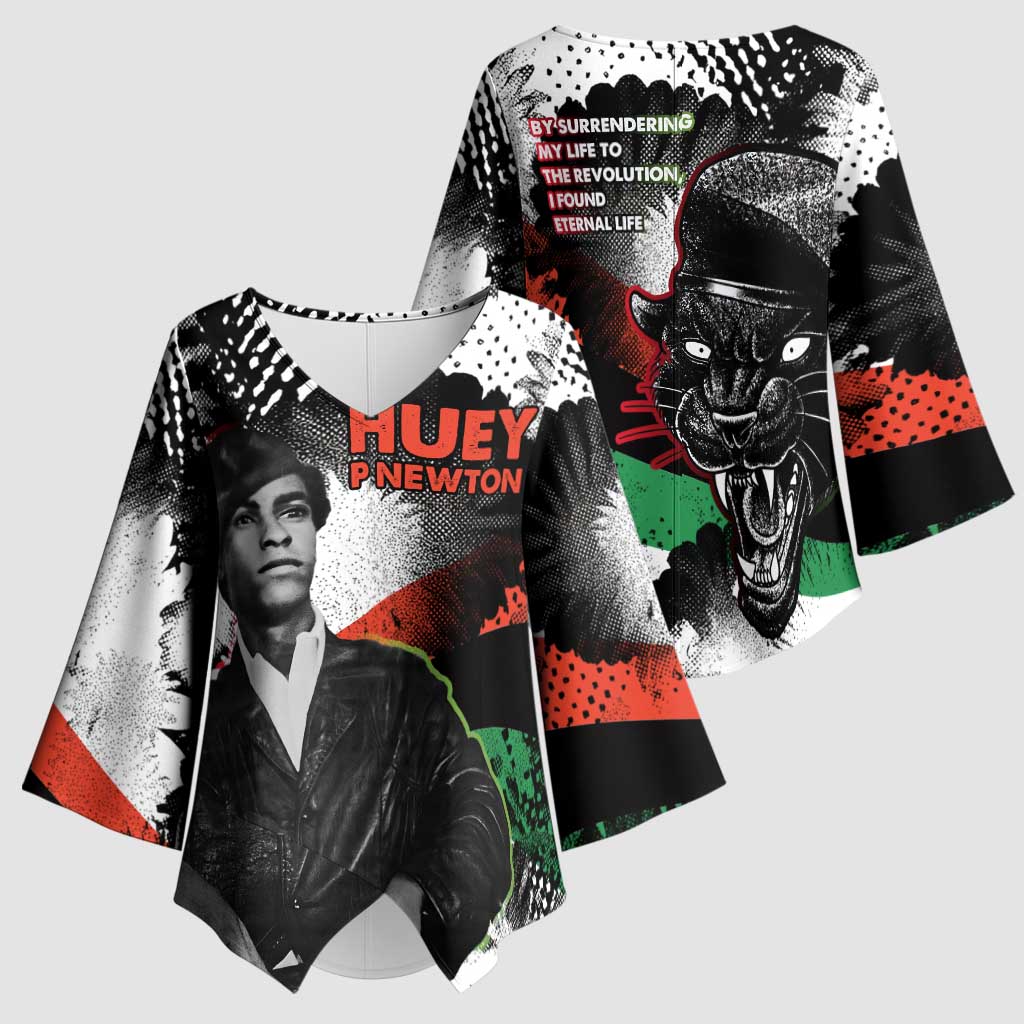 Huey P. Newton Kimono Sleeve Blouse Revolutionary Portrait - Panther Graphic Surrender to the Revolution Quote - Wonder Print Shop