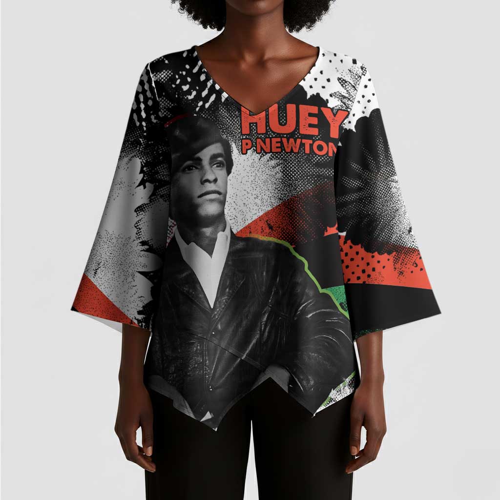 Huey P. Newton Kimono Sleeve Blouse Revolutionary Portrait - Panther Graphic Surrender to the Revolution Quote - Wonder Print Shop