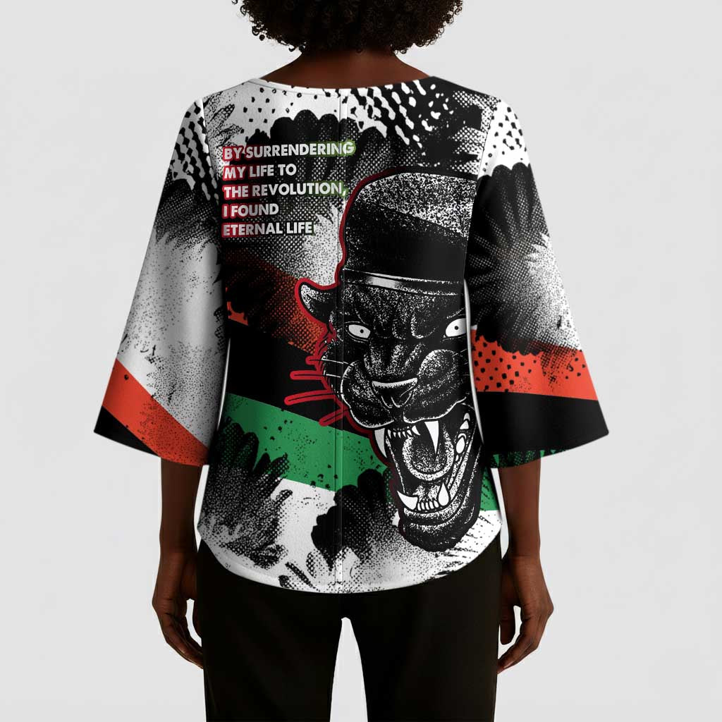 Huey P. Newton Kimono Sleeve Blouse Revolutionary Portrait - Panther Graphic Surrender to the Revolution Quote - Wonder Print Shop