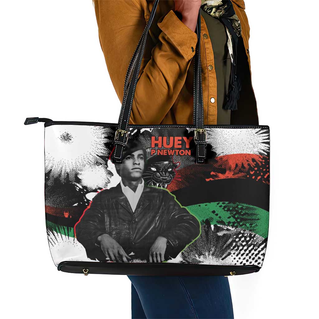Huey P. Newton Leather Tote Bag Revolutionary Portrait - Panther Graphic Surrender to the Revolution Quote - Wonder Print Shop