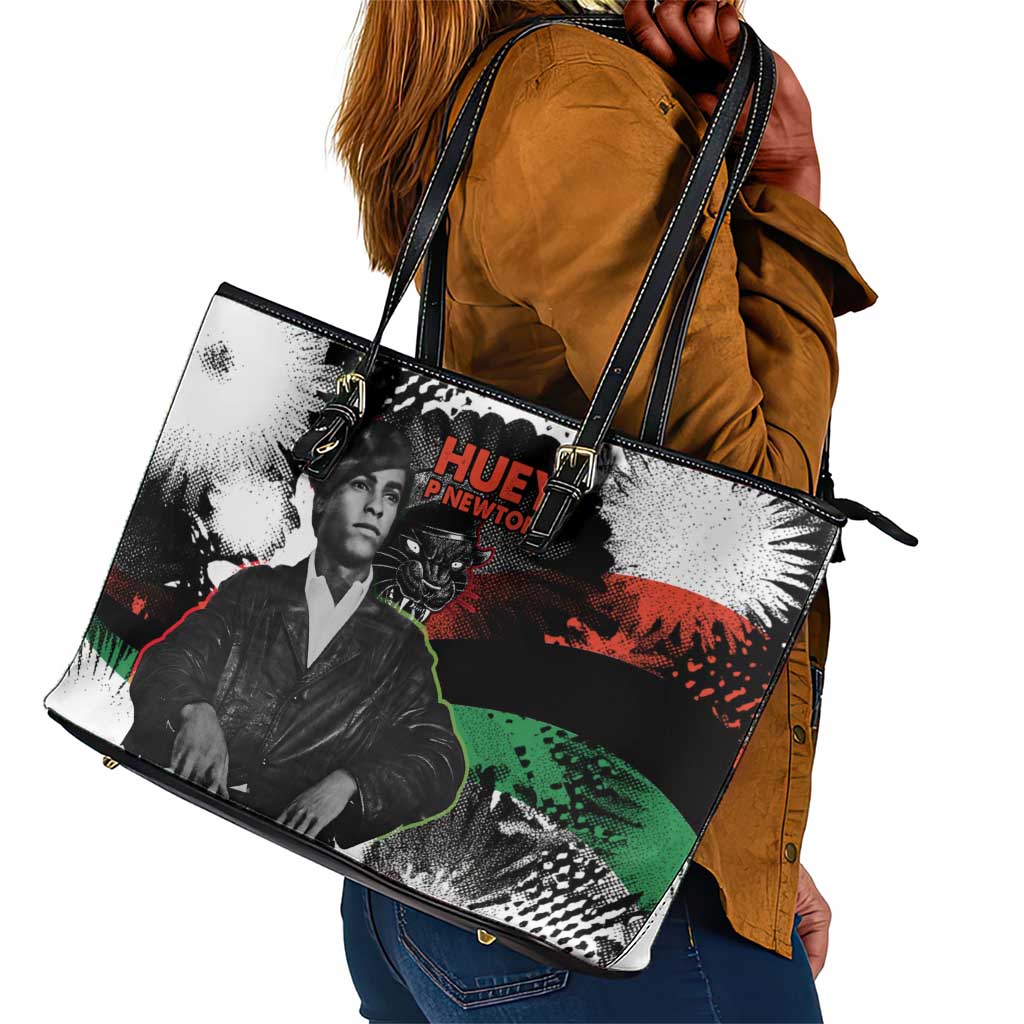 Huey P. Newton Leather Tote Bag Revolutionary Portrait - Panther Graphic Surrender to the Revolution Quote - Wonder Print Shop