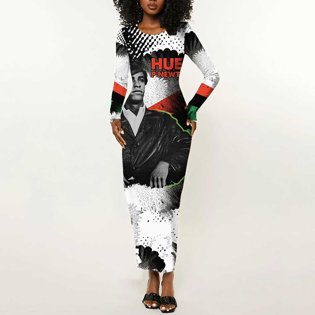 Huey P. Newton Long Sleeve Bodycon Dress Revolutionary Portrait - Panther Graphic Surrender to the Revolution Quote - Wonder Print Shop
