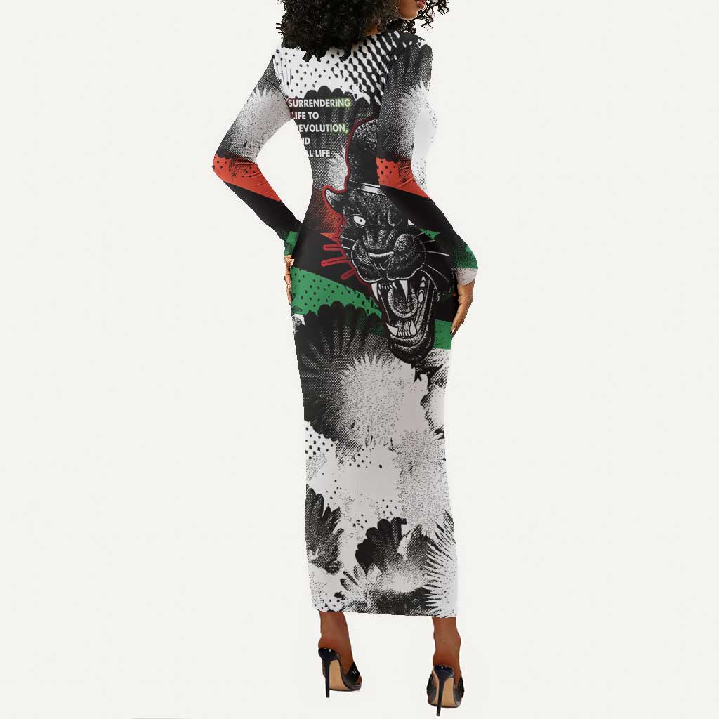 Huey P. Newton Long Sleeve Bodycon Dress Revolutionary Portrait - Panther Graphic Surrender to the Revolution Quote - Wonder Print Shop